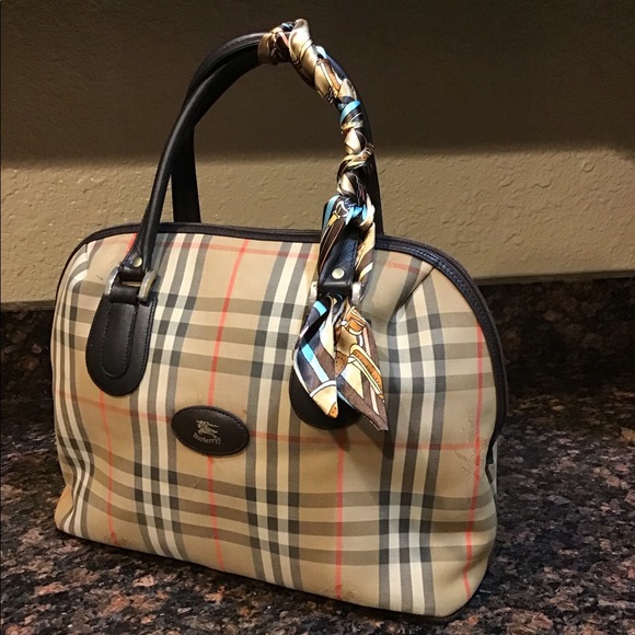 Burberry Handbags - Burberry Haymarket Canvas Satchel